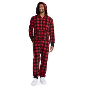 Tipsy Elves Men's Buffalo Plaid Lumberjack Fleece Onesie Jumpsuit, XL, NWT